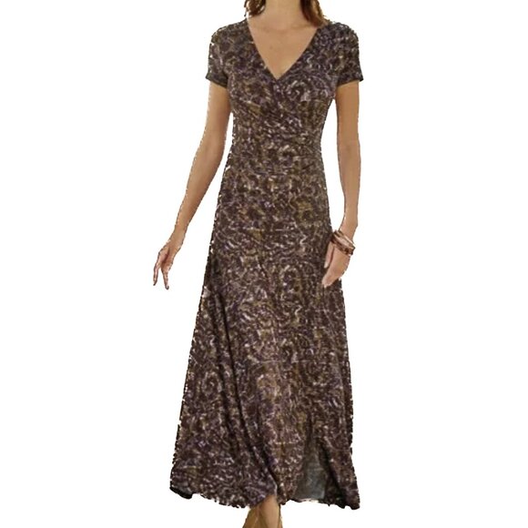 Soft Surroundings Caity Maxi Dress Faux Wrap Stretch Abstract Paisley Sz L - NWT - Picture 1 of 6